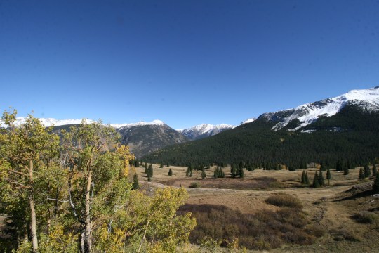 Fall snow in the Rockies was apparent in early October. These peaks between Durango and Silverton, CO are between 13,000 and 14,000 feet high. Silverton is home to Kendall Mountain ski area.