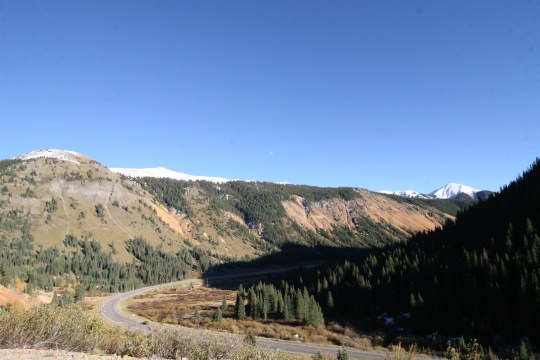 View of the road through the Rockies between Durango, CO and Silverton, CO
